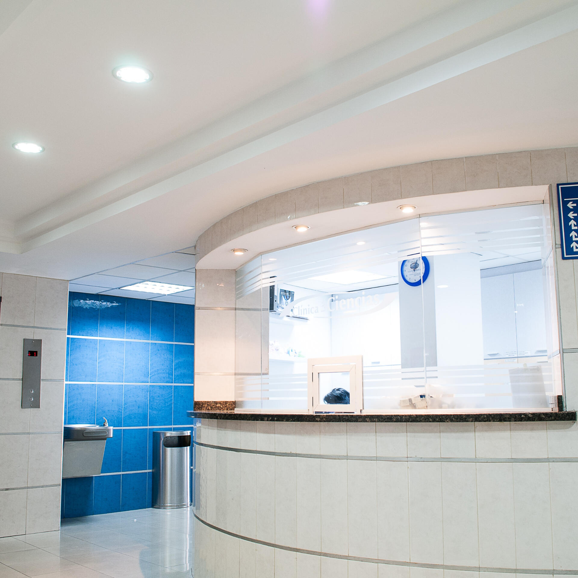 White reception counter.